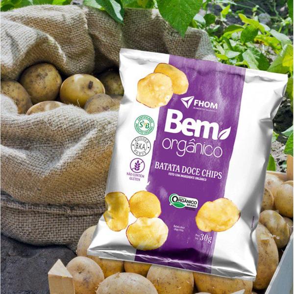 Batata Doce Chips Bem Orgânico 30g Vegano Sem Glúten FHOM Imagem de Batata Doce Chips Bem Orgânico 30g Vegano Sem Glúten FHOM
