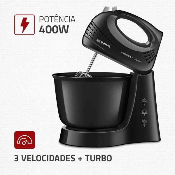 Imagem de Batedeira 400 watts 3 velocidades preta Prática - B-44-B - Mondial