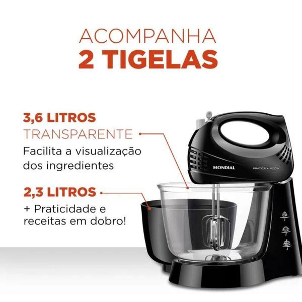 Imagem de Batedeira 400W Mondial B-45-B 3 Velocidades + Turbo Preta