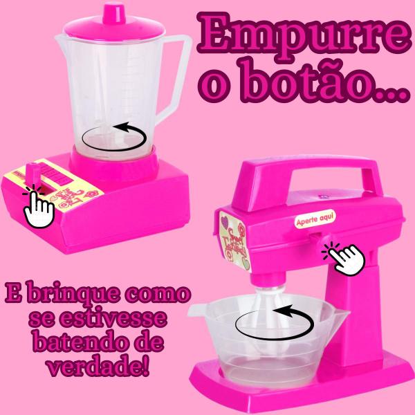 Imagem de Batedeira E Liquidificador Rosa De Brinquedo Infantil Acessório De Cozinha Gira De Verdade Cardoso