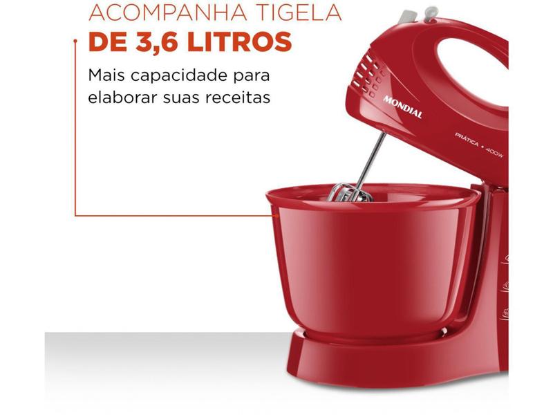 Imagem de Batedeira Mondial Vermelha 400W Prática  - B-44-R 3 Velocidades