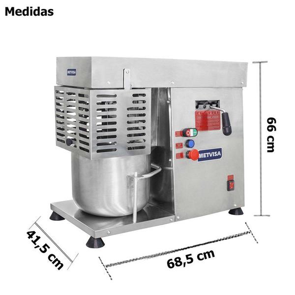 Imagem de Batedeira Planetária Industrial 12 Litros Metvisa 4 Velocidades c/ 3 mexedores - BAM12