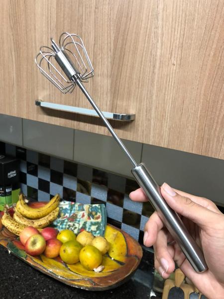 Imagem de Batedor de ovos e massas semi automático fouet profissional prateado de aço inox 31cm MimoStyle