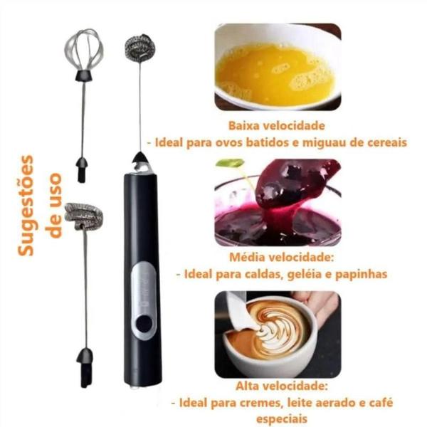 Imagem de Batedor Misturador Mixer Elétrico para Bebidas Leite Café Clara de Ovos 2 EM 1 Cor Preto