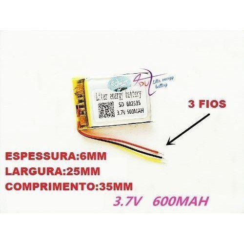 Imagem de Bateria 3,7v  6mm X 25mm X 35mm Com 600 Mah  3 Fios