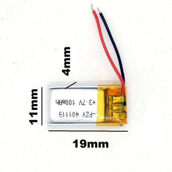 Imagem de Bateria 401119  com 100mah 4mmx11mmx19mm 2 fios 3,7v