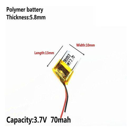 Imagem de Bateria 581013 Com 70mah 5,8mmx10mmx13mm 2 Fios 3,7v