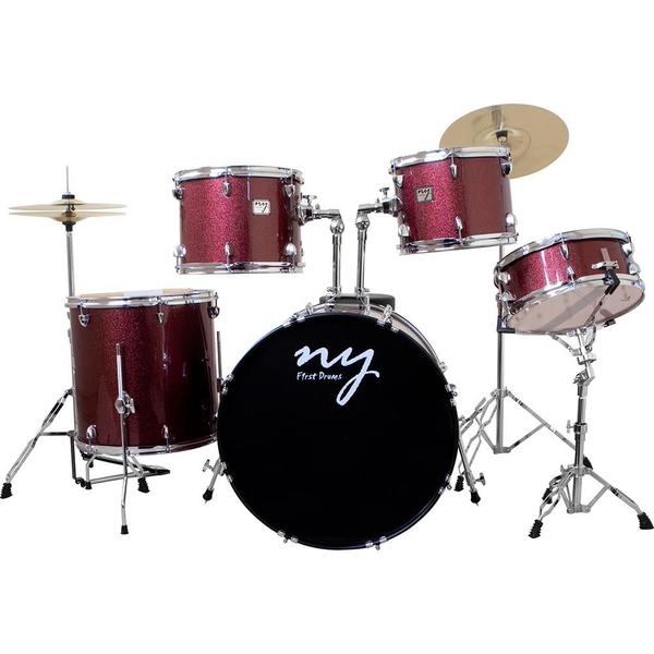 Imagem de Bateria Acústica 2t Pr Sp Wine Sparkle Vinho Com Banco Ny F1rst F097