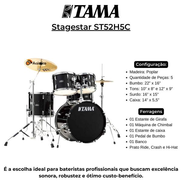 Imagem de Bateria Acústica Completa Tama Stagestar ST52H5C Black