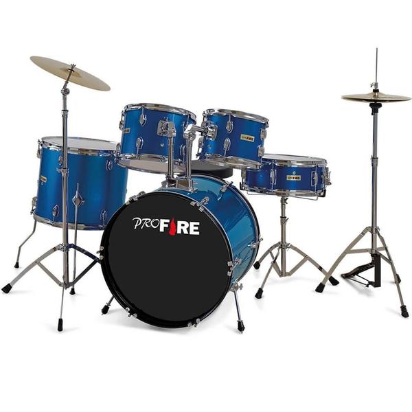 Imagem de Bateria Acústica Pro Fire 20 Azul Ferragem Cromada Com Prato