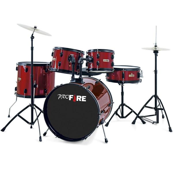 Imagem de Bateria Acústica Pro Fire 20 Vermelha Ferragem Preta Prato