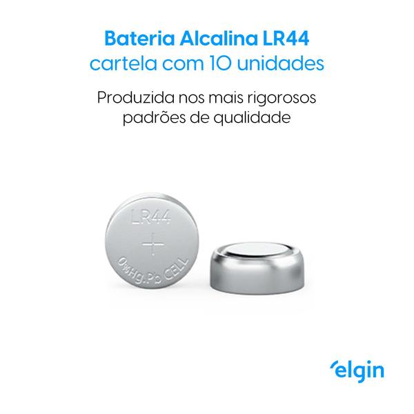 Imagem de Bateria Alcalina LR44 Elgin Botão Cartela C/ 10 Unidades