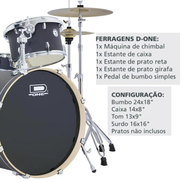 Imagem de Bateria D-One Rocket DR24 Bks Preta Acetinada Dr-24