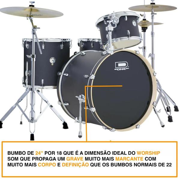 Imagem de Bateria D-One Rocket DR24 Bks Preta Acetinada Dr-24