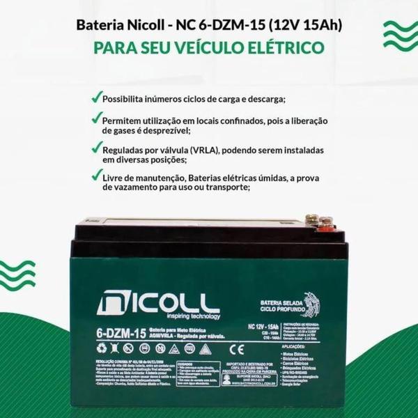 Imagem de Bateria de Chumbo para Bicicleta Elétrica Kit com 4 Ciclo Profundo 12V 15Ah 6-DZM-15 Nicoll