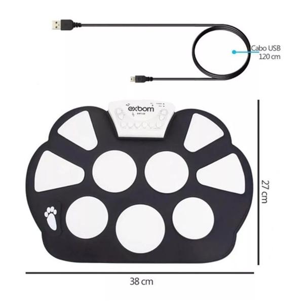 Imagem de Bateria Eletrônica Musical Drum Dobrável Silicone Com Baquetas e 2 Pedais EMT-S9 2982 Exbom