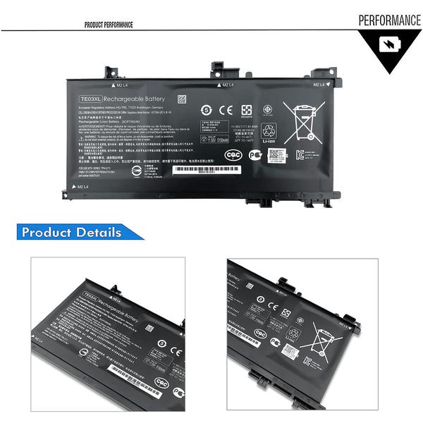 Imagem de Bateria Emaks TE03XL TE03061XL 61,6 Wh 11,55 V de 3 células para HP