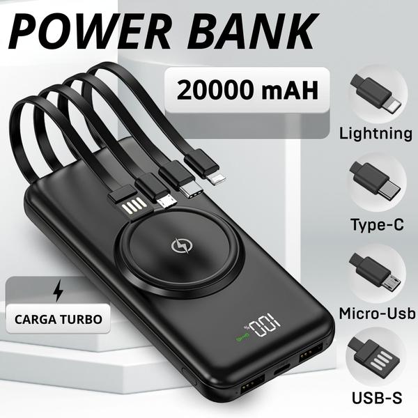 Imagem de Bateria Externa Carregador Portátil Indução Powerbank 20.000mah + Cabos