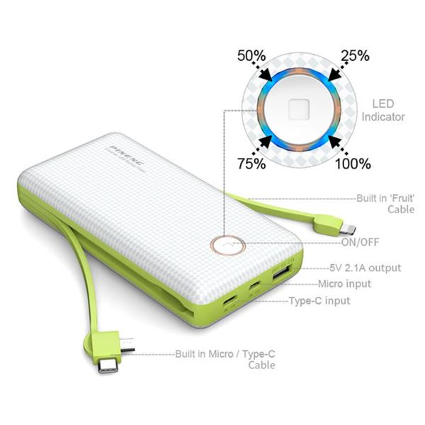 Imagem de Bateria Externa Power Bank Pineng Slim De 20000 Mah Original