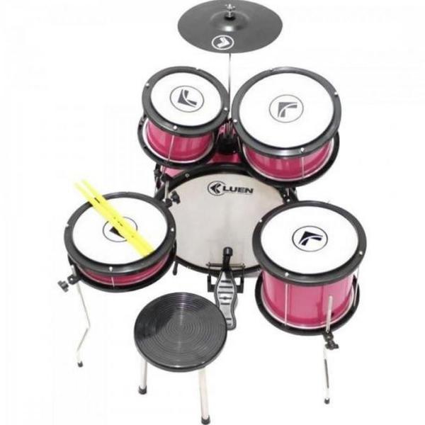 Imagem de Bateria Infantil Acústica Luen Pop Kids Rosa + Chimbal