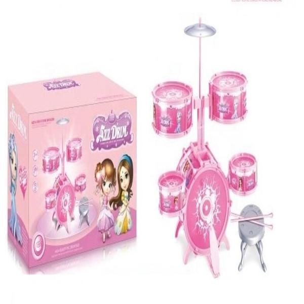 Imagem de Bateria infantil musical rocky girl grande rosa banqueta pedal estilo profissional completa meninas