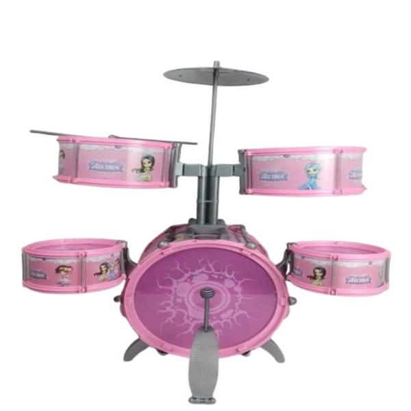 Imagem de Bateria infantil musical rocky girl grande rosa banqueta pedal estilo profissional completa meninas