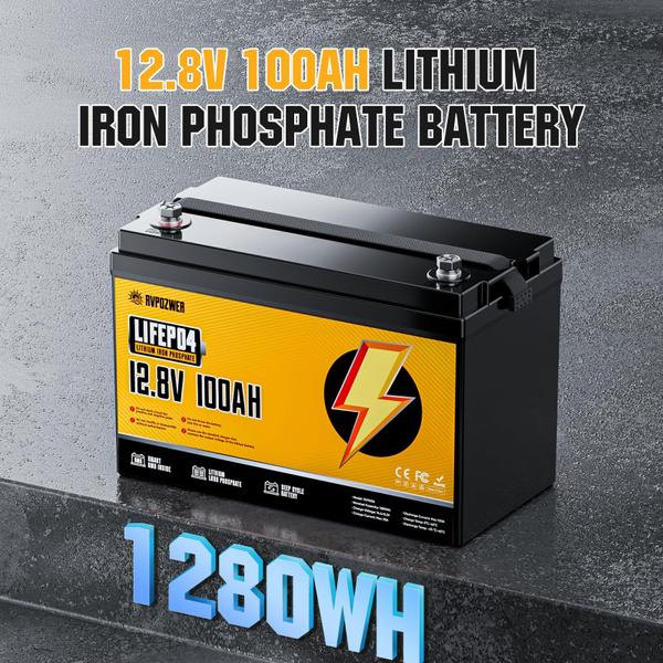 Bateria LiFePO4 Rvpozwer 12V 100Ah com 120A BMS 15000 ciclos