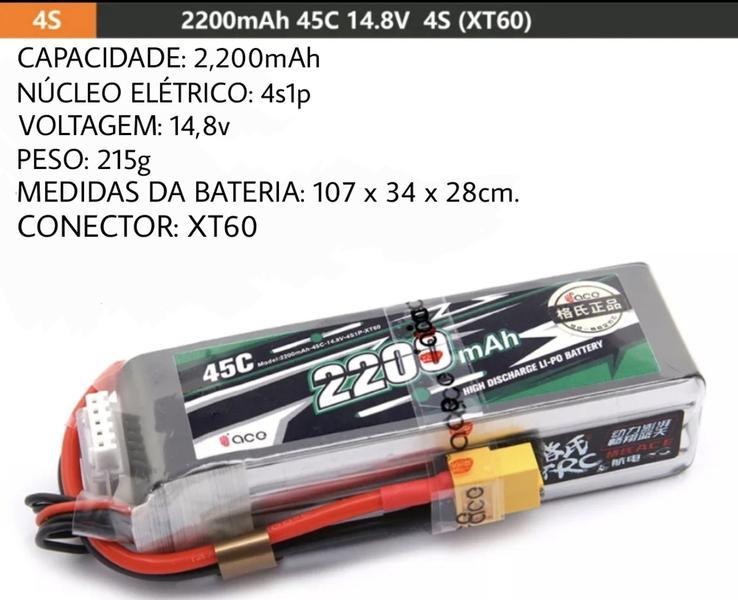 Imagem de Bateria Lipo 4s 14.8v Gens Ace 2,200mAh Para Automodelo e Aeromodelos