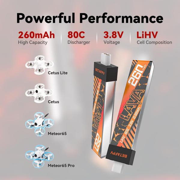 Imagem de Bateria Lipo BETAFPV LAVA 1S 260mAh 3,8V 80C LiHV com BT2.0