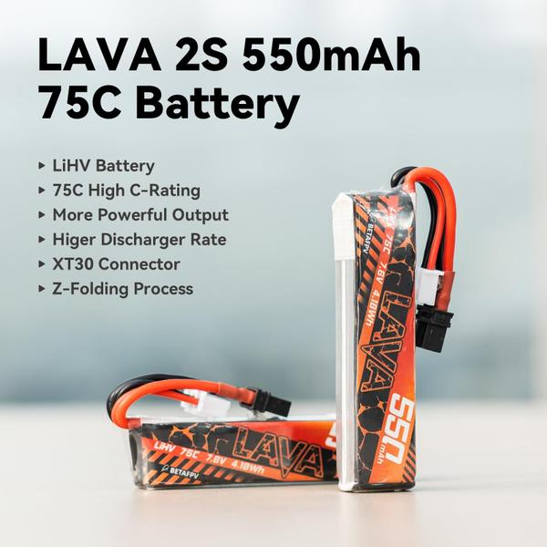 Imagem de Bateria Lipo BETAFPV LAVA 550mAh 2S 7,6V 75C LiHV com XT30