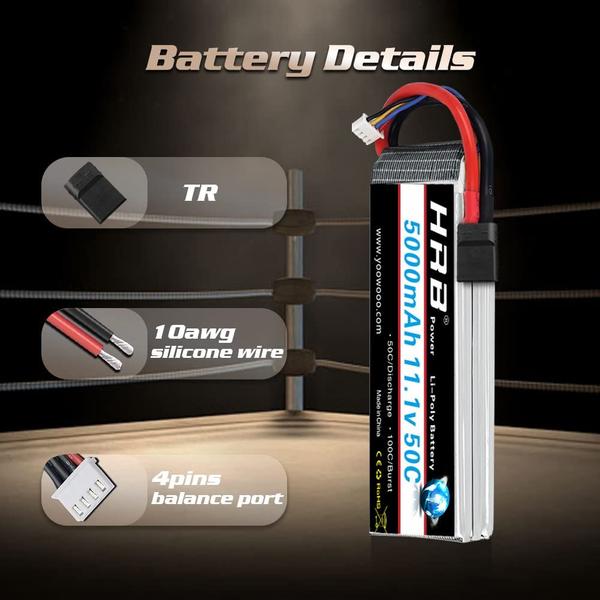 Imagem de Bateria Lipo HRB 3S 5000mAh 11,1 V 50C 100C com plugue TR (x2)