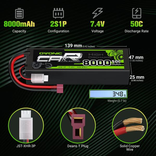 Imagem de Bateria Lipo OVONIC 2S 8000mAh 7,4 V 50C com Dean Style T