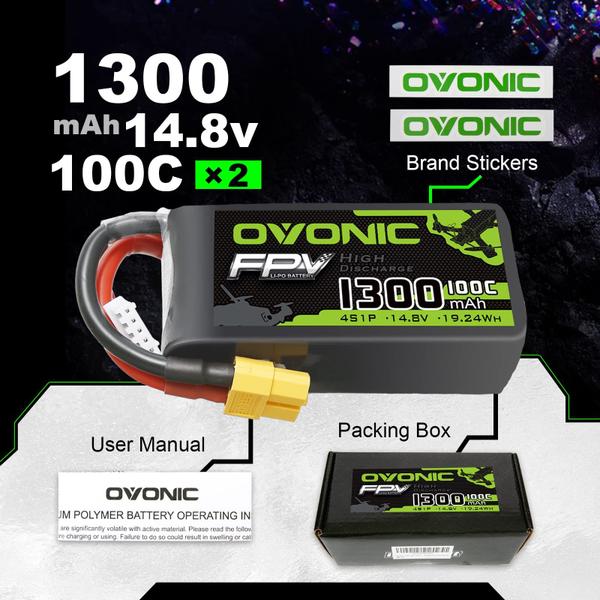 Imagem de Bateria Lipo OVONIC 4S 1300mAh 14,8V 100C com conector XT60