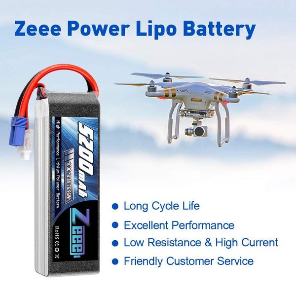 Imagem de Bateria Lipo Zeee 14,8 V 5200 mAh 100 C com plugue EC5 Soft C