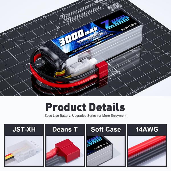 Imagem de Bateria Lipo Zeee 3S 11.1V 3000mAh 50V com conector Deans T