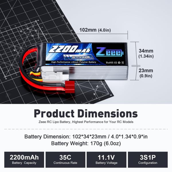 Imagem de Bateria LiPo Zeee 3S 2200mAh 11,1 V 35V com conector Deans T