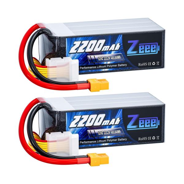 Imagem de Bateria Lipo Zeee 6S 2200mAh 22,2 V 120 V com conector XT60 (pacote com 2)