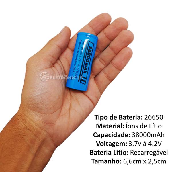 Imagem de Bateria Lítio 26650 3.7V Recarregável Para Lanterna Rádio Potencia 38000mAh DY2665038000