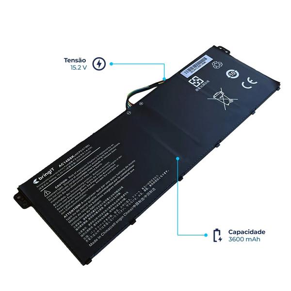 Imagem de Bateria para Notebook bringIT compatível com Acer Nitro 5 An515-52-5771 3600 mAh 15.2 V