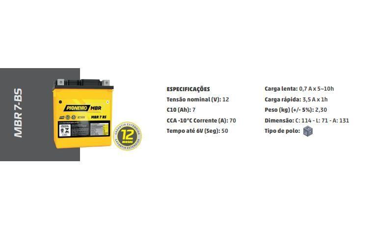 Imagem de Bateria Pioneiro Mbr 7 Bs 12v 7ah Xtz 250 Lander