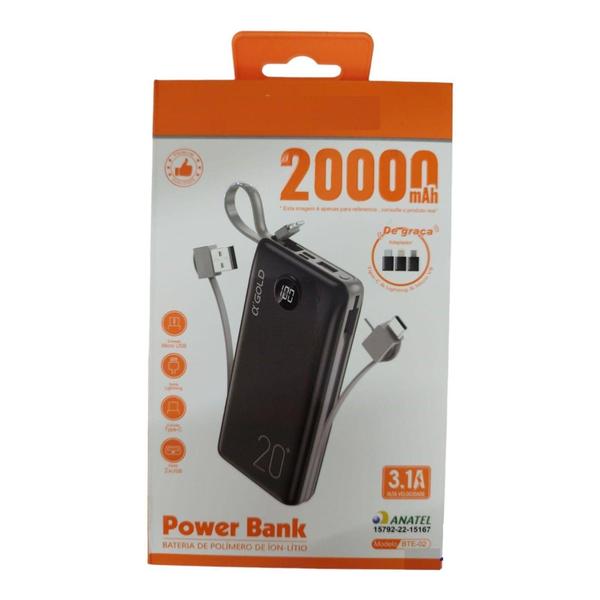 Imagem de Bateria Portátil 20000mah Power Bank Ios Tipo-C Micro V8 Usb 2 Usb 3.1A - a'gold