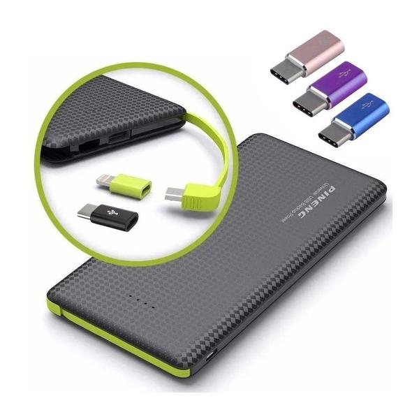 Imagem de Bateria Portátil Pineng Carregador Power Bank 10000mah Pn-951 + Adaptador Tipo C