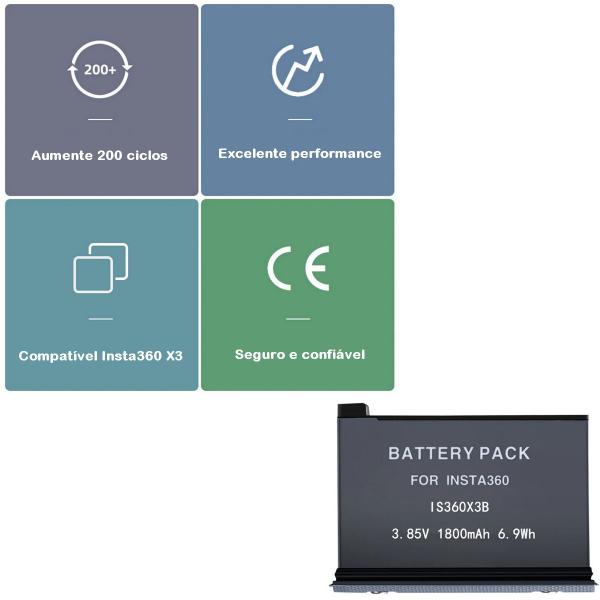 Imagem de Bateria Recarregável 1800mAh para Câmeras Insta360 X3