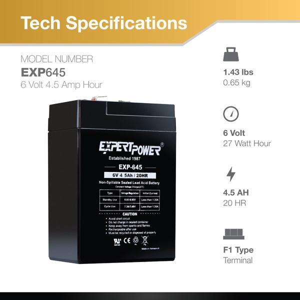 Imagem de Bateria Recarregável ExpertPower 6V 4.5Ah EXP645