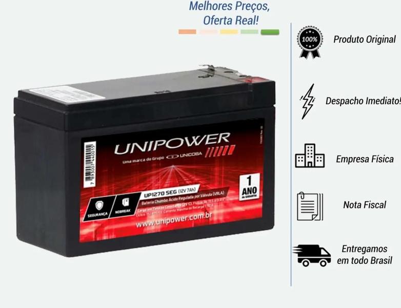 Imagem de Bateria Selada Unicoba Unipower 12V 7,0Ah - UP1270 SEG PARA NOBREAKS, ALARMES, CERCA ELETRICAS, CFTV, UPS