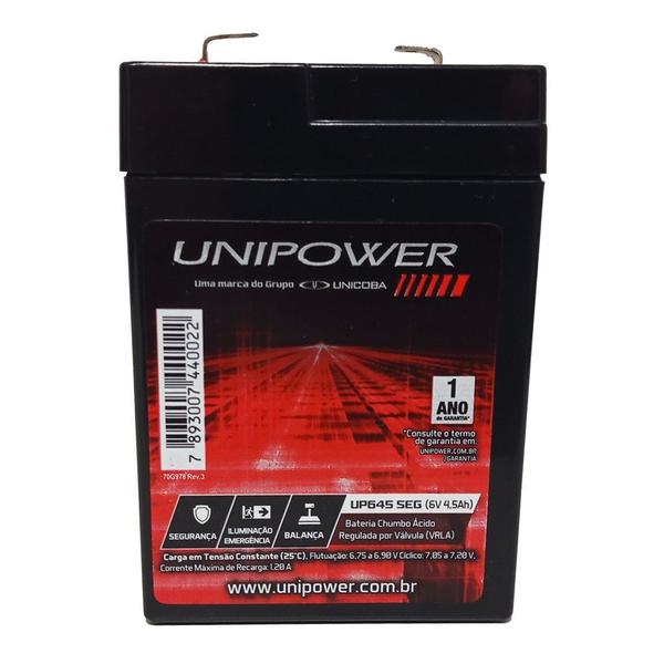 Imagem de Bateria selada Unipower 6v 4,5ah - moto Elétrica, Brinquedo, Carrinho Elétrico