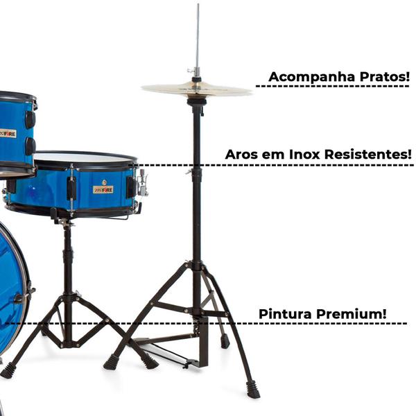 Imagem de Bateria Spanking Pro Fire Azul Completa Bumbo 22