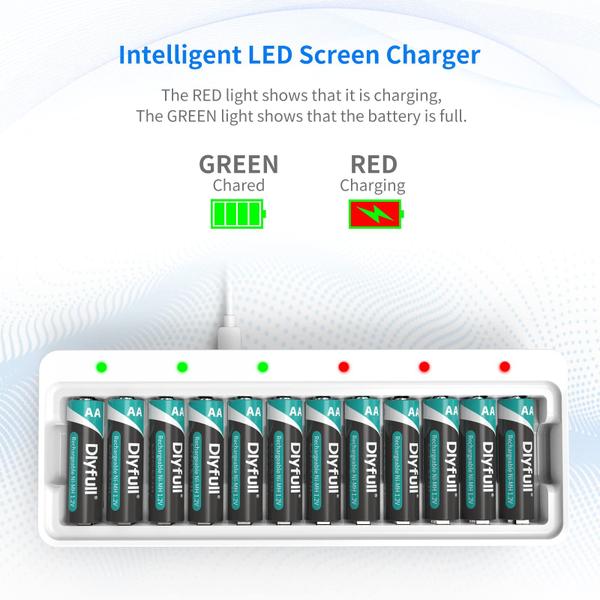 Imagem de Baterias AA recarregáveis DLYFULL 2800mAh com carregador, pacote com 12