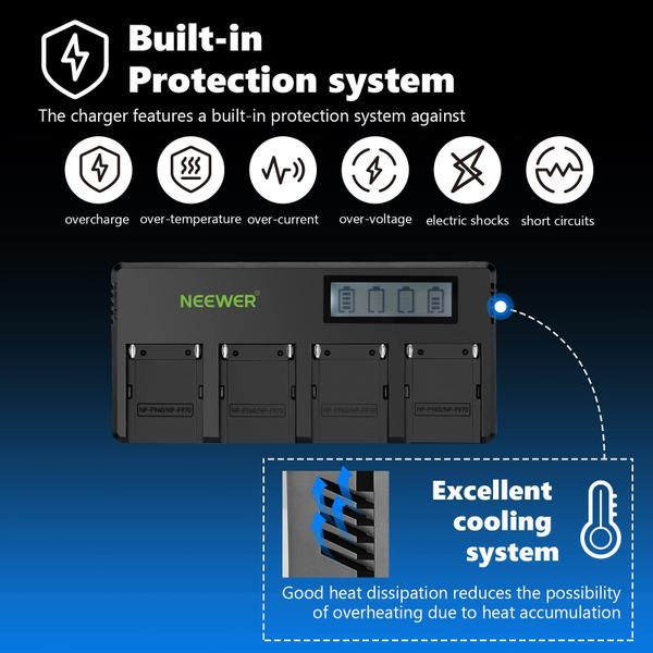 Imagem de Baterias de reposição Neewer NP-F970 6600mAh com carregador, pacote com 4