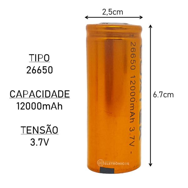 Imagem de Baterias Recarregáveis 12000mah Profissional Lítio 26650 3.7V Para Lanterna Rádio BATLUA2665012000